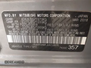 2018 Mitsubishi Outlander Sport SE 2.4 with VIN JA4AR3AW1JU012676, listed as a IAAI auction lot 41618788 with 153,515 mi miles. Bid and sale history available at carsss.com. Image 9.