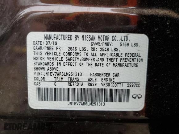 2020 Infiniti Q50 Luxe z VIN JN1EV7AR6LM251313, wystawiony jako Copart lot #51211545 z przebiegiem 43 335 mil mil oraz Szkoda całkowita • Salvage title. Historia ofert i sprzedaży dostępna na DreamBid. Obrazek 12.