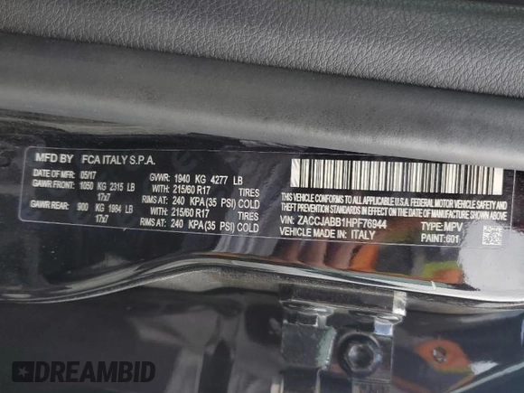 2017 Jeep Renegade Altitude z VIN ZACCJABB1HPF76944, wystawiony jako Copart lot #55154615 z przebiegiem 106 292 mil mil oraz Szkoda całkowita • Salvage title. Historia ofert i sprzedaży dostępna na DreamBid. Obrazek 13.