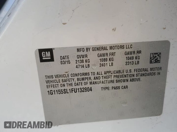2015 Chevrolet Impala LTZ with VIN 1G1155SL1FU132804, listed as a Copart auction lot 43442135 with 100,018 mi miles and Salvage Title. Bid and sale history available at DreamBid. Image 13.