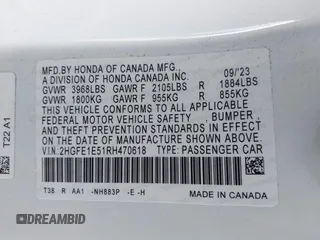2024 Honda Civic Si with VIN 2HGFE1E51RH470618, listed as a IAAI auction lot 41756006 with 15,056 mi miles and . Bid and sale history available at DreamBid. Image 9.