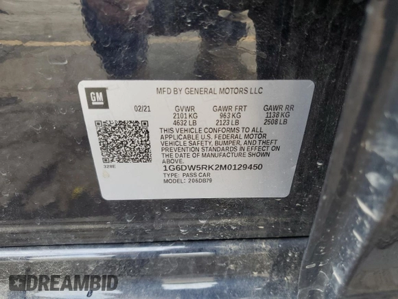2021 Cadillac CT5 Luxury with VIN 1G6DW5RK2M0129450, listed as a Copart auction lot 60803385 with Not provided miles and Salvage title. Bid and sale history available at DreamBid. Image 12.