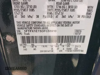 2013 Ford F-150 XL with VIN 1FTFX1ET5DFC55910, listed as a IAAI auction lot 41771401 with 72,734 mi miles and . Bid and sale history available at DreamBid. Image 9.