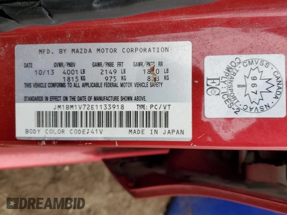 2014 Mazda 3 i Touring with VIN JM1BM1V72E1133918, listed as a Copart auction lot 49766305 with 422,560 mi miles and Salvage Title. Bid and sale history available at DreamBid. Image 13.