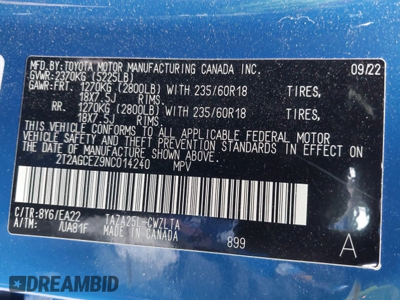 2022 Lexus NX 350 with VIN 2T2AGCEZ9NC014240, listed as a IAAI auction lot 42015183 with 21,523 mi miles and . Bid and sale history available at DreamBid. Image 9.