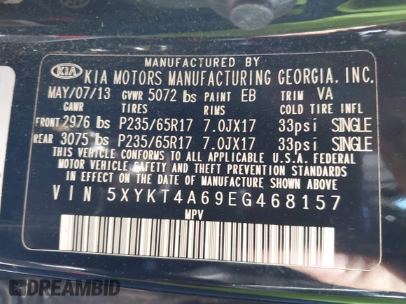 2014 Kia Sorento LX with VIN 5XYKT4A69EG468157, listed as a IAAI auction lot 41771810 with 144,214 mi miles. Bid and sale history available at carsss.com. Image 9.