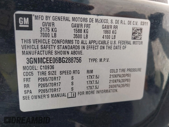 2011 Chevrolet Avalanche LS with VIN 3GNMCEE06BG288756, listed as a IAAI auction lot 42094856 with 229,826 mi miles and . Bid and sale history available at DreamBid. Image 9.