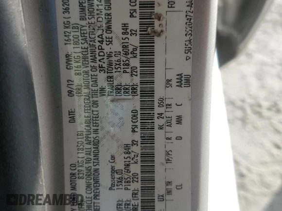 2013 Ford Fiesta S z VIN 3FADP4AJ9DM140665, wystawiony jako Copart lot #61634485 z przebiegiem 165 124 mil mil oraz Szkoda całkowita • Salvage title. Historia ofert i sprzedaży dostępna na DreamBid. Obrazek 12.