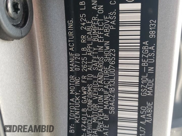 2020 Lexus ES 350 Ultra Luxury with VIN 58ACZ1B13LU076523, listed as a Copart auction lot 64721894 with 50,097 mi miles and Clean title. Bid and sale history available at DreamBid. Image 12.