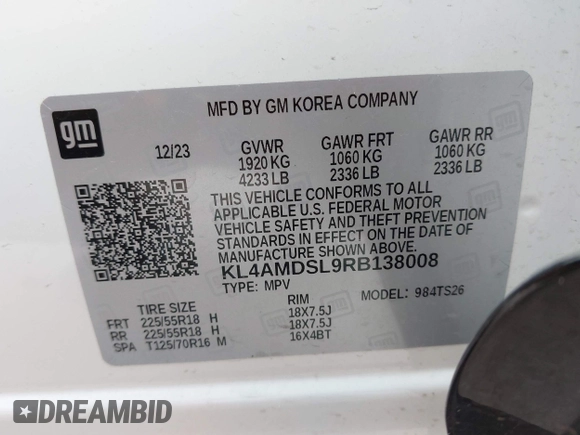2024 Buick Encore GX Sport Touring z VIN KL4AMDSL9RB138008, wystawiony jako IAAI lot #42265467 z przebiegiem 28 000 mil mil oraz . Historia ofert i sprzedaży dostępna na DreamBid. Obrazek 9.