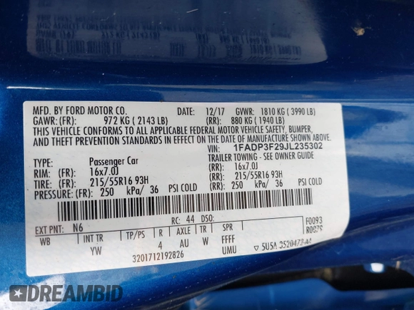 2018 Ford Focus SE z VIN 1FADP3F29JL235302, wystawiony jako IAAI lot #42262964 z przebiegiem 85 127 mil mil oraz . Historia ofert i sprzedaży dostępna na DreamBid. Obrazek 9.