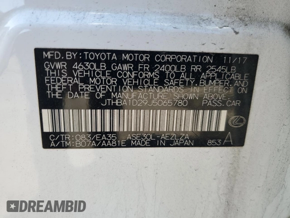 2018 Lexus IS 300 with VIN JTHBA1D29J5065780, listed as a Copart auction lot 49172635 with 129,920 mi miles and Salvage Title. Bid and sale history available at DreamBid. Image 12.
