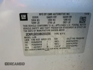 2011 Chevrolet Equinox LTZ with VIN 2CNFLGE59B6293286, listed as a Copart auction lot 53167595 with 178,566 mi miles and Salvage Title. Bid and sale history available at DreamBid. Image 13.