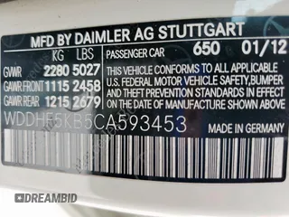 2012 Mercedes-Benz E 350 Luxury с VIN WDDHF5KB5CA593453, выставлен на аукционе Copart как лот 56346385 с пробегом 174 023 миль миль и Списание • Salvage title. История ставок и продаж доступна на DreamBid. Изображение 12.