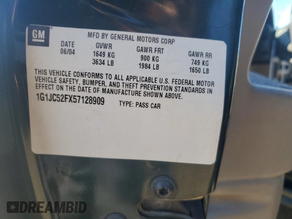 2005 Chevrolet Cavalier with VIN 1G1JC52FX57128909, listed as a Copart auction lot 47528995 with 67,270 mi miles and Salvage title. Bid and sale history available at DreamBid. Image 14.
