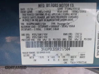 2011 Ford Fusion Hybrid with VIN 3FADP0L3XBR217504, listed as a IAAI auction lot 42633083 with 166,274 mi miles and . Bid and sale history available at DreamBid. Image 9.