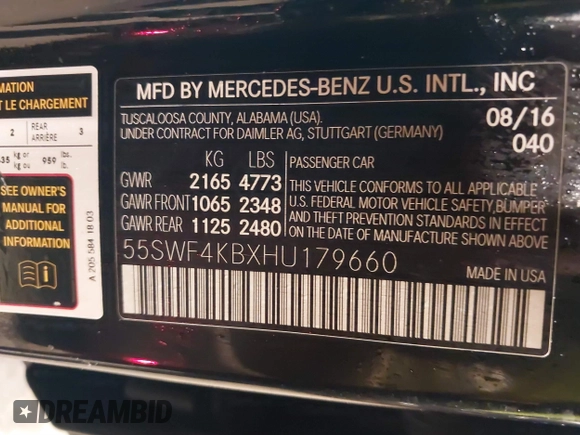 2017 Mercedes-Benz C 300 with VIN 55SWF4KBXHU179660, listed as a IAAI auction lot 41054039 with 78,032 mi miles and . Bid and sale history available at carsss.com. Image 9.
