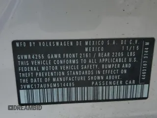 2016 Volkswagen Golf TSI S с VIN 3VWC17AU9GM514485, выставлен на аукционе Copart как лот 56247705 с пробегом 39 557 миль миль и Списание • Salvage title. История ставок и продаж доступна на DreamBid. Изображение 13.