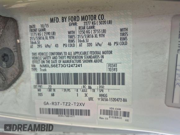 2016 Ford Transit Connect XL z VIN NM0LS6E73G1247241, wystawiony jako IAAI lot #42457319 z przebiegiem 149 533 mil mil oraz . Historia ofert i sprzedaży dostępna na DreamBid. Obrazek 15.