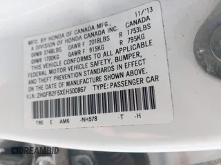 2014 Honda Civic Sedan LX with VIN 2HGFB2F5XEH500867, listed as a IAAI auction lot 42085437 with 92,687 mi miles. Bid and sale history available at carsss.com. Image 9.