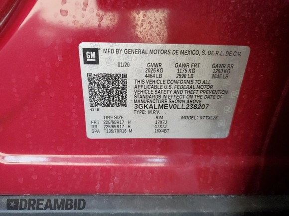 2020 GMC Terrain SLE with VIN 3GKALMEV0LL238207, listed as a Copart auction lot 47496845 with 52,568 mi miles and Salvage Title. Bid and sale history available at carsss.com. Image 15.