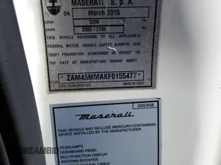 2015 Maserati GranTurismo Sport with VIN ZAM45MMAXF0155477, listed as a Copart auction lot 81116633 with 29,954 mi miles and Salvage title. Bid and sale history available at DreamBid. Image 12.