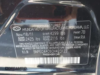 2012 Hyundai Sonata SE z VIN 5NPEC4AC6CH423122, wystawiony jako IAAI lot #41879178 z przebiegiem 64 681 mil mil oraz . Historia ofert i sprzedaży dostępna na DreamBid. Obrazek 9.