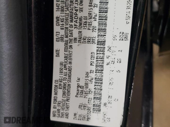 2013 Ford Fiesta S with VIN 3FADP4TJXDM214012, listed as a Copart auction lot 47956375 with 28,273 mi miles and Salvage title. Bid and sale history available at DreamBid. Image 13.