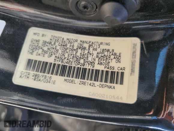 2013 Toyota Corolla L with VIN 5YFBU4EE1DP201779, listed as a Copart auction lot 77087414 with 206,263 mi miles and Salvage Title. Bid and sale history available at carsss.com. Image 12.