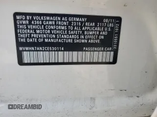 2012 Volkswagen CC Lux z VIN WVWHN7AN2CE530114, wystawiony jako Copart lot #58871185 z przebiegiem 109 398 mil mil oraz Szkoda całkowita • Salvage title. Historia ofert i sprzedaży dostępna na DreamBid. Obrazek 13.