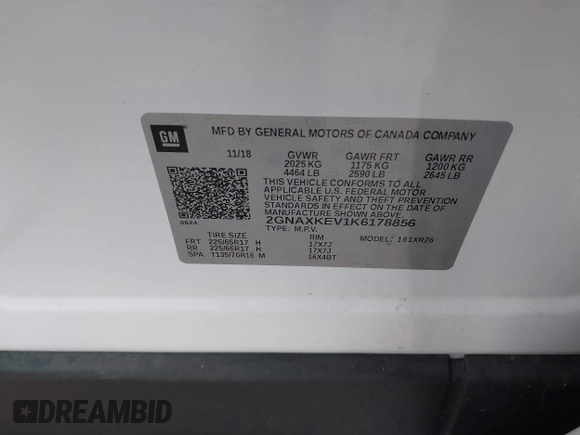 2019 Chevrolet Equinox LT with VIN 2GNAXKEV1K6178856, listed as a IAAI auction lot 41369922 with 105,102 mi miles and . Bid and sale history available at DreamBid. Image 9.