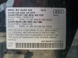 2018 Audi Q5 Premium Plus z VIN WA1BNAFY3J2204627, wystawiony jako Copart lot #58425375 z przebiegiem Nie podano mil oraz Czysty tytuł • Clean title. Historia ofert i sprzedaży dostępna na DreamBid. Obrazek 12.