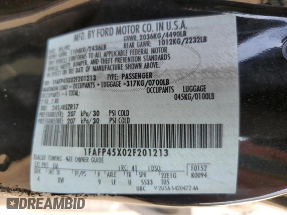 2002 Ford Mustang GT Deluxe with VIN 1FAFP45X02F201213, listed as a Copart auction lot 56493595 with 81,776 mi miles and Salvage title. Bid and sale history available at DreamBid. Image 13.