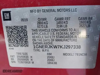 2019 Chevrolet Traverse RS with VIN 1GNERJKW7KJ297338, listed as a IAAI auction lot 41813089 with 46,311 mi miles. Bid and sale history available at carsss.com. Image 9.