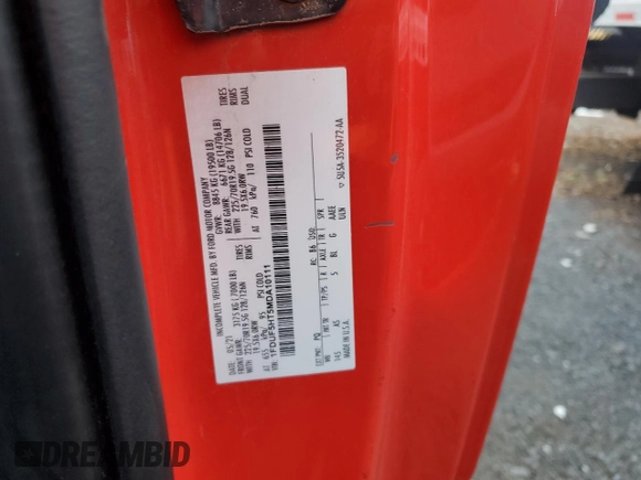 2021 Ford F-550 XL z VIN 1FDUF5HT5MDA10111, wystawiony jako Copart lot #87877275 z przebiegiem 36 100 mil mil oraz Szkody całkowita. Historia ofert i sprzedaży dostępna na DreamBid. Obrazek 12.