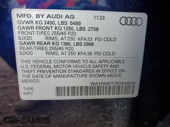 2024 Audi Q5 S line Prestige with VIN WA1FAAFY2R2044846, listed as a Copart auction lot 61448115 with 16,569 mi miles and Salvage title. Bid and sale history available at DreamBid. Image 13.