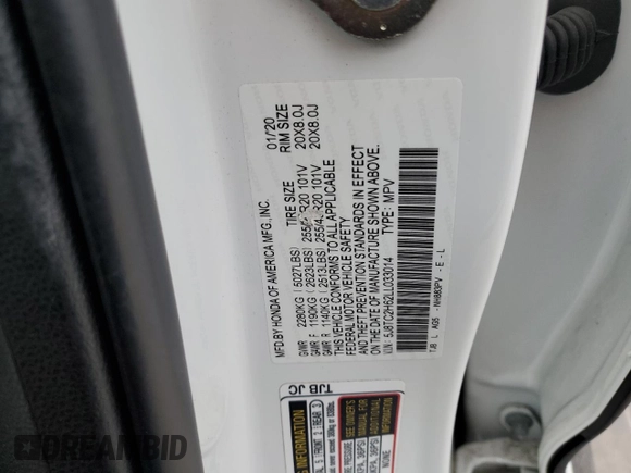 2020 Acura RDX w/A-Spec Pkg with VIN 5J8TC2H62LL033014, listed as a Copart auction lot 78463694 with 46,971 mi miles and Salvage title. Bid and sale history available at DreamBid. Image 15.