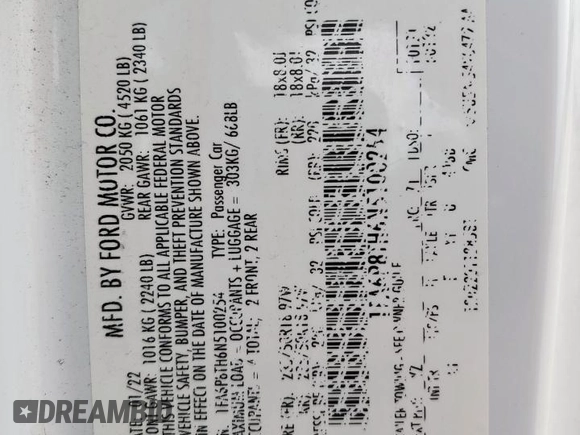 2022 Ford Mustang EcoBoost with VIN 1FA6P8TH6N5100254, listed as a Copart auction lot 64054365 with 75,098 mi miles and Salvage title. Bid and sale history available at DreamBid. Image 13.