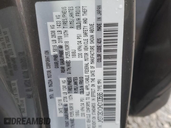 2017 Mazda CX-9 Touring with VIN JM3TCBCY0H0133586, listed as a Copart auction lot 50993075 with 103,125 mi miles and Salvage title. Bid and sale history available at DreamBid. Image 13.
