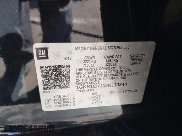 2018 GMC Yukon Denali with VIN 1GKS1CKJ1JR110344, listed as a IAAI auction lot 41720092 with 82,296 mi miles. Bid and sale history available at carsss.com. Image 9.