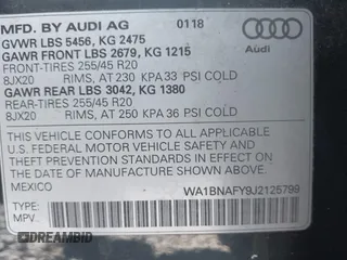2018 Audi Q5 Premium Plus with VIN WA1BNAFY9J2125799, listed as a IAAI auction lot 42035992 with 59,403 mi miles. Bid and sale history available at carsss.com. Image 9.