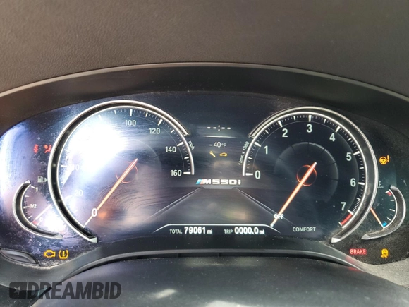 2018 BMW 5 Series M550i xDrive with VIN WBAJB9C55JB049384, listed as a Copart auction lot 54934435 with 79,061 mi miles and Non Repairable. Bid and sale history available at DreamBid. Image 9.
