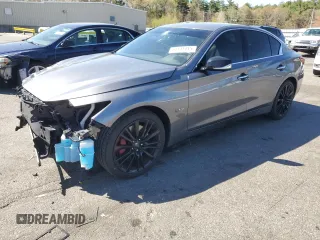 2020 Infiniti Q50 Red Sport 400 with VIN JN1FV7ARXLM660161, listed as a Copart auction lot 54141115 with 78,476 mi miles and Salvage title. Bid and sale history available at DreamBid. Image 1.