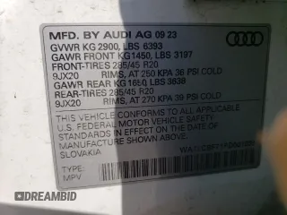 2024 Audi Q7 Premium Plus with VIN WA1LCBF71RD001839, listed as a Copart auction lot 56905244 with 8,832 mi miles and Salvage Title. Bid and sale history available at carsss.com. Image 15.
