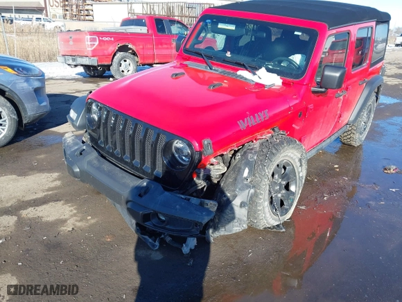 2021 Jeep Wrangler Unlimited Willys Sport with VIN 1C4HJXDG9MW754873, listed as a IAAI auction lot 41641167 with 25,410 mi miles. Bid and sale history available at carsss.com. Image 17.