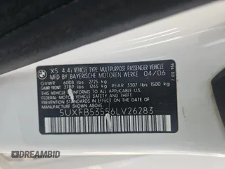 2006 BMW X5 4.4i with VIN 5UXFB53556LV26283, listed as a Copart auction lot 79714584 with 77,033 mi miles and Clean Title. Bid and sale history available at carsss.com. Image 10.