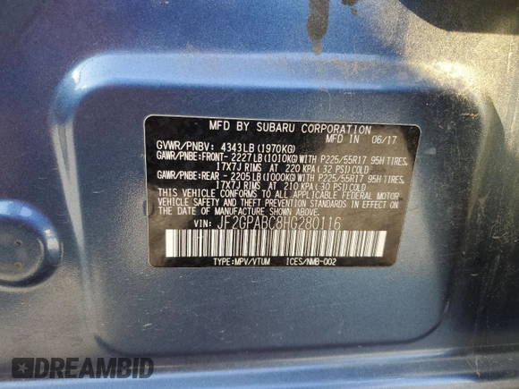 2017 Subaru Crosstrek Premium with VIN JF2GPABC8HG280116, listed as a Copart auction lot 83668784 with 125,565 mi miles and Salvage Title. Bid and sale history available at carsss.com. Image 14.