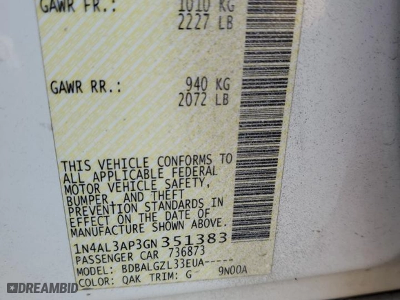2016 Nissan Altima 2.5 S with VIN 1N4AL3AP3GN351383, listed as a Copart auction lot 87225524 with 139,558 mi miles and Salvage Title. Bid and sale history available at carsss.com. Image 12.