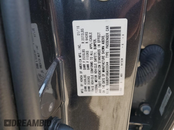 2016 Acura TLX Technology z VIN 19UUB2F58GA005544, wystawiony jako Copart lot #56891675 z przebiegiem 65 518 mil mil oraz Szkoda całkowita • Salvage title. Historia ofert i sprzedaży dostępna na DreamBid. Obrazek 12.
