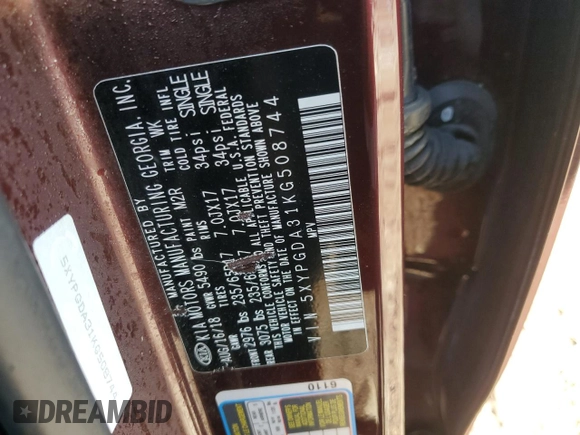 2019 Kia Sorento LX with VIN 5XYPGDA31KG508744, listed as a Copart auction lot 49115785 with 84,601 mi miles and Salvage Title. Bid and sale history available at DreamBid. Image 14.